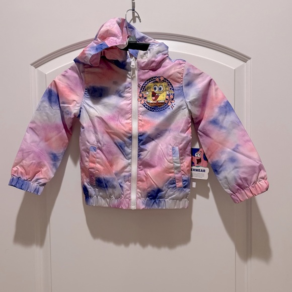 Hooded Members Only Nickelodeon Young Girl’s Tie Dye SpongeBob Windbreaker Size4